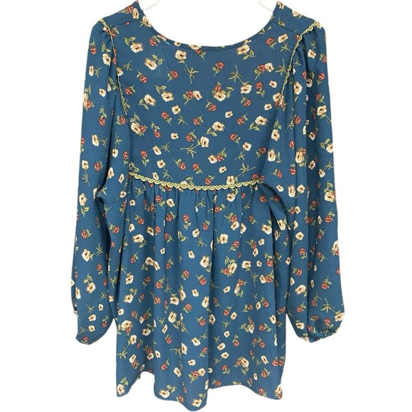 Teal Floral Boho Blouse with Balloon Sleeves XL - Picture 6 of 6
